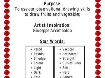Year 2 Art Unit of Work - Observational Drawing of Fruits and Vegetables