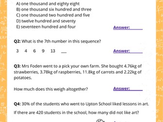 11 plus , Kent test Maths Papers  plus answers