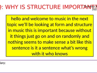 Year 7 Music - Form and Structure - PPT Lessons Unit of Work