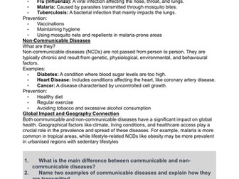 Literacy in Geography (Reading) - Understanding Communicable and Non- Communicable Diseases