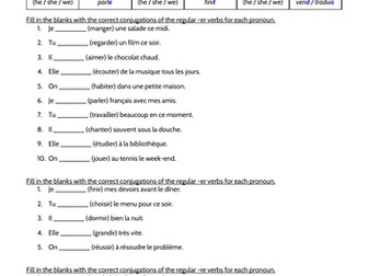 Present tense verbs worksheet French