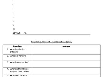 Eduqas/WJEC A level Christianity Theme 1A,B,C,D Assessment AND Mark Scheme