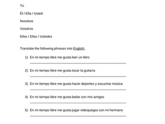 Mi tiempo libre worksheet