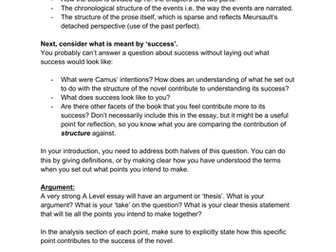 A Star A Level French L'Etranger Essay Plan, Model Essay and Commentary