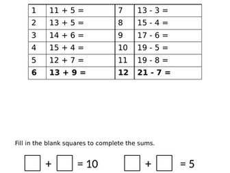 addition and subtraction to 20