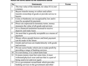 Money and Banking worksheet