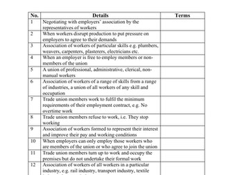 Trade Union worksheet