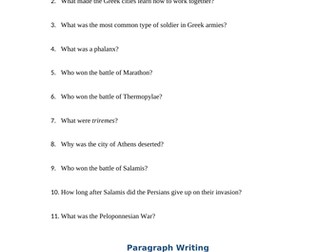 Greco-Persian Wars Overview Reading Questions Worksheet