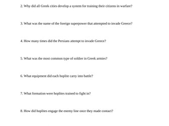 Greco-Persian Wars Overview Reading Questions Worksheet