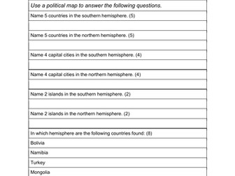 Global Geography Atlas Quiz using geography terminology
