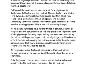 Pilgrimage General Text Cloze and Questions