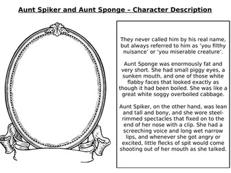 James and the Giant Peach - Aunts Sponge and Spiker Descriptions