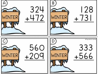 3 Digit Addition without Regrouping Task Cards Winter