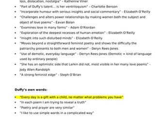 Duffy and Larkin List of Critical Quotes