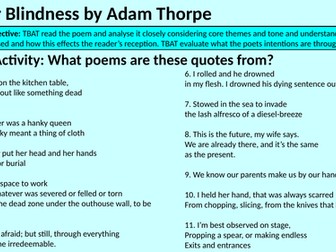 On her Blindness by Adam Thorpe A Level Lesson