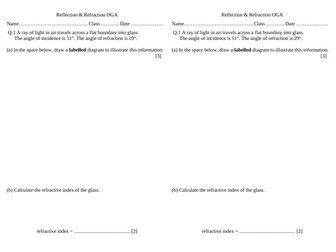 Reflection & Refraction of Light (IGCSE/O Level)- 10 marks Test