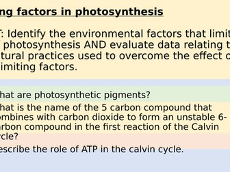 A level biology limiting factors in photosynthesis lesson