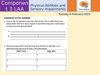 Physical Abilities and Sensory Impairments - BTEC Health and Social Care Component 3