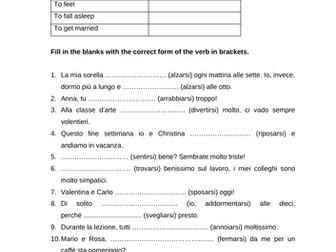 Italian reflexive verbs worksheet