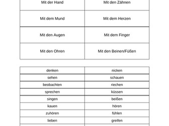 Körper - matching verbs with body parts