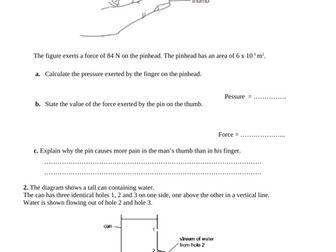 PRESSURE Theory Worksheet - Physics IGCSE/ O level
