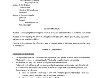 AQA GCSE Biology Topic 1 (Cell Biology) - Detailed Notes (+ Worksheet Ver.)