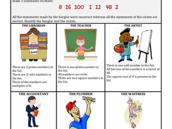 Factors, Multiples, Primes, Roots, Squares and Cubes Murder Mystery