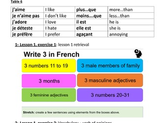 Y7 SB5- tu aimes ta famille? A set of 5 lessons