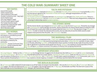 The Cold War Summary Sheets