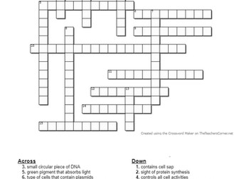 National 5 Biology Cells 1.1 Crossword