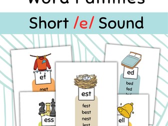 Phonics. Word Families Short /e/ Sound Reading Cards.