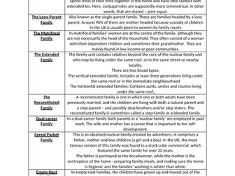 AQA A Level Sociology Families and Households - Full unit of work