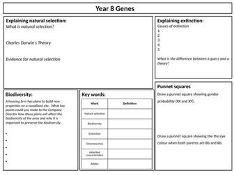 Revision organiser - Genetics KS3