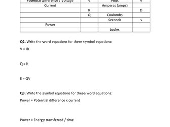 Electricity Symbols, Units and Equations - GCSE Physics