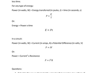 Electrical Power Calculations - GCSE Physics