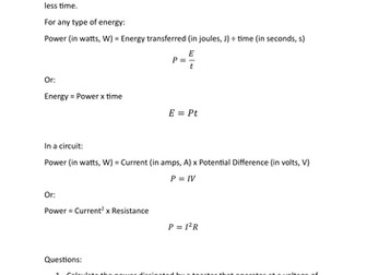 Electrical Power Calculations - GCSE Physics