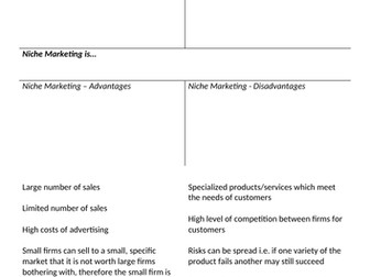 Mass and Niche market task