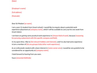 BTEC Business Unit 27 - work experience letter template