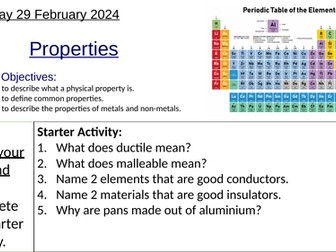 KS3 Chemistry Properties of Metals and Non-metals: Complete Lesson