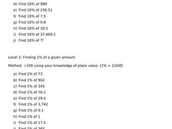 Percentages of amounts