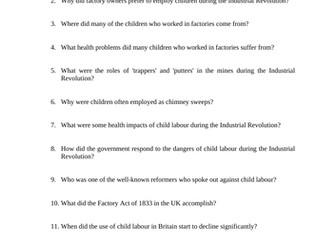 Child Labour in the Industrial Revolution Reading Questions