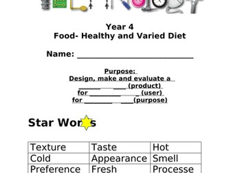 Workbook for a year 2/3/4 DT unit of work based around a healthy and varied diet