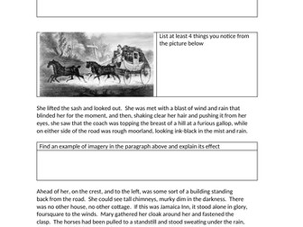 Jamaica Inn Language Paper 1 Reading extract AQA or  Edexcel with writing Activity Comprehension