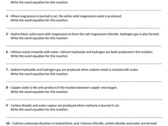 Word Equations Practice Questions