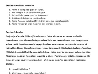 Year 8 French Cover Worksheet - Holidays Present tense
