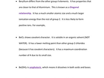 CHEMICAL DIFFERENCE BERYLLIUM & GROUP 2 ELEMENTS