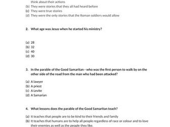 KS3 Parables and Miracles Assessment