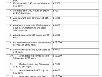 OCR (-1) GCSE Business Practice calculations