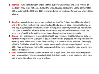 Year 7 - The 5 K's Homework