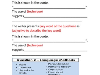 AQA paper 1 writing frames